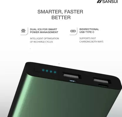 Sansui 10000 mAh Power Bank (12 W, Fast Charging) (Green, Lithium Polymer) Sansui 10000 mAh Power Bank (12 W, Fast Charging) (Green, Lithium Polymer)